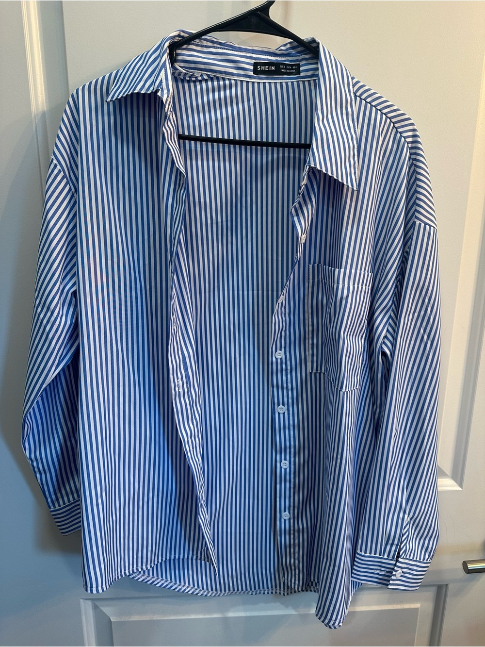SHEIN Blue & White Vertical Stripe Button-Down Shirt